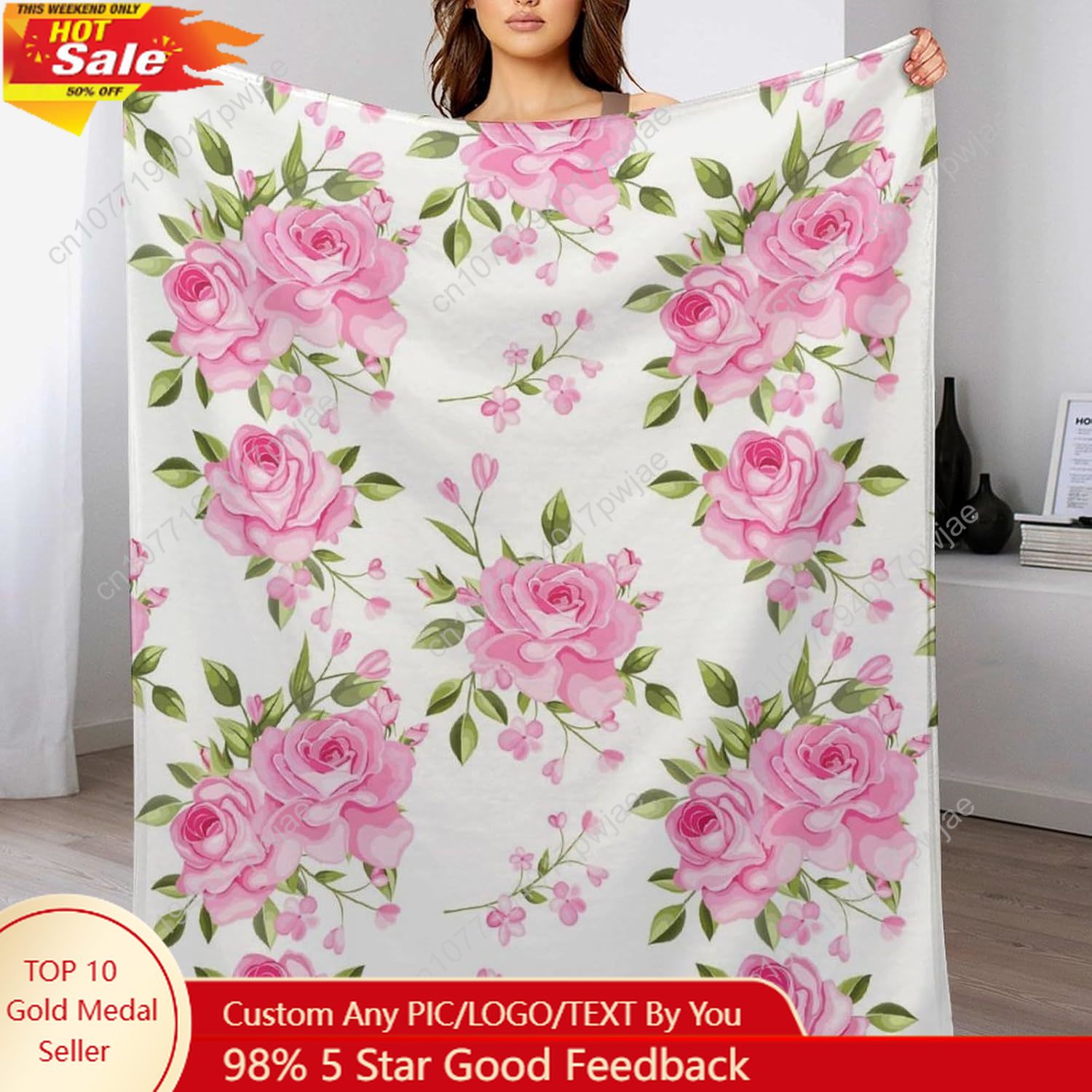 Home Textiles And Decor - Manta de flores rosas, decoración floral,