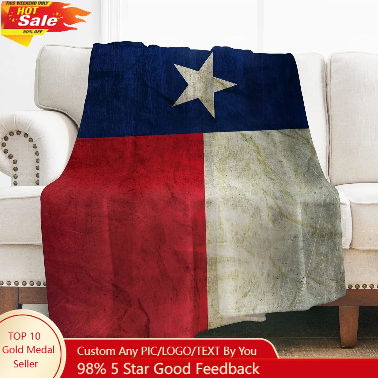 Home Textiles And Decor - Manta con bandera de Levens Texas,